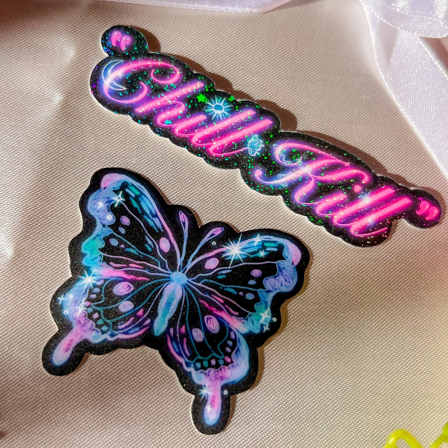 。゚ᨳ ❛ chill kill ❜ vinyl stickers ♡ ˚⋆ 𐙚