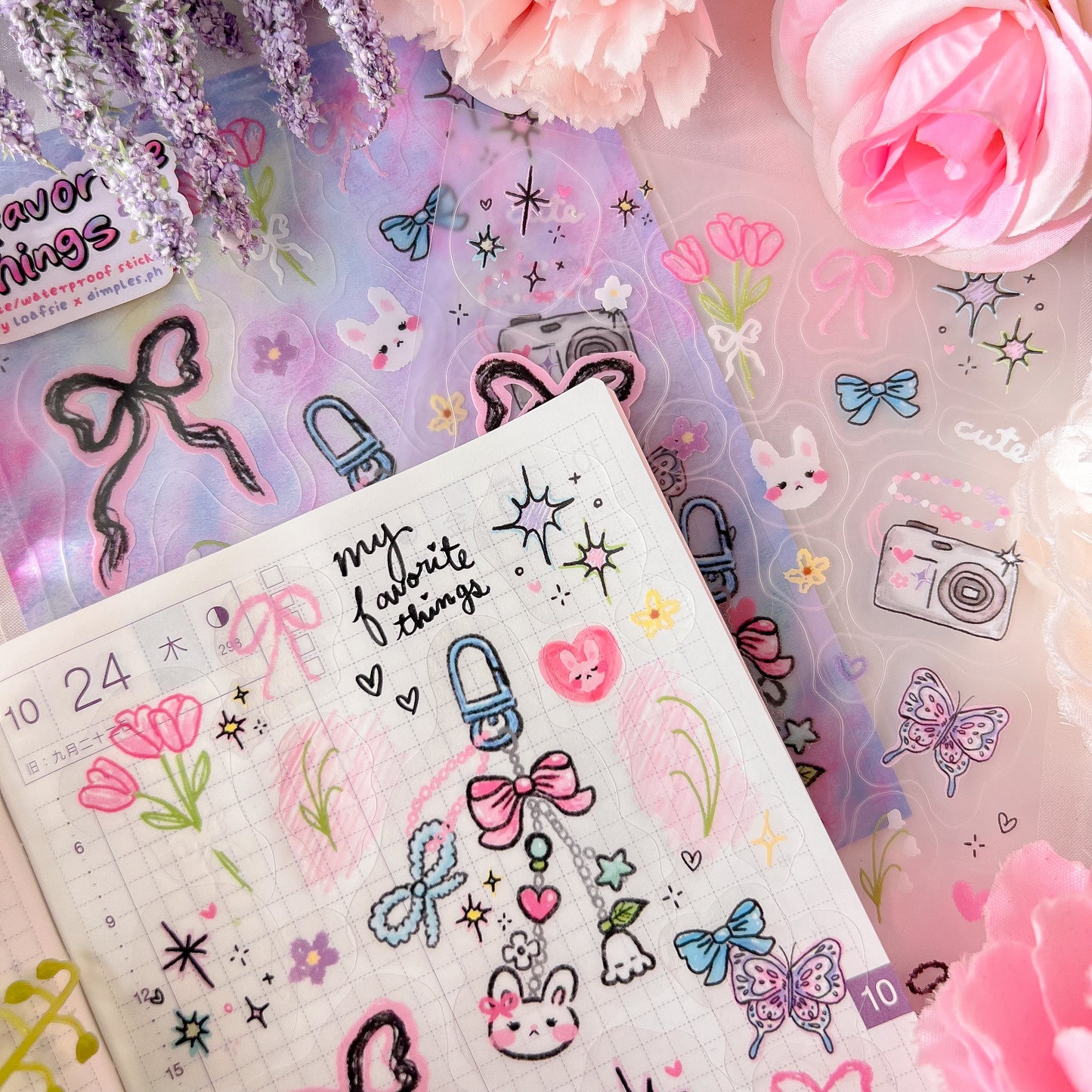 ｡ﾟᨳ   ❛ my favorite things ❜ clear sticker sheet ♡ ˚⋆ 𐙚