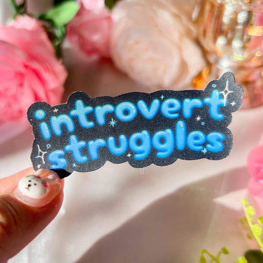 ｡ﾟᨳ   ❛ introvert struggles ❜ vinyl sticker ♡ ˚⋆ 𐙚